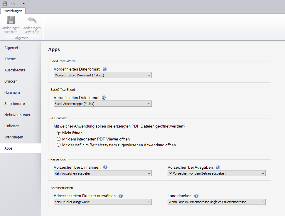 Reiter 'Apps' in den Einstellungen