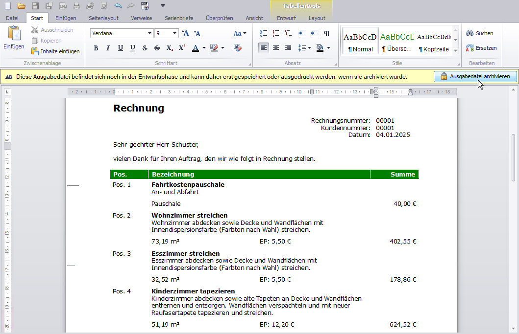E-Rechnung erstellen - Ausgabedatei archivieren